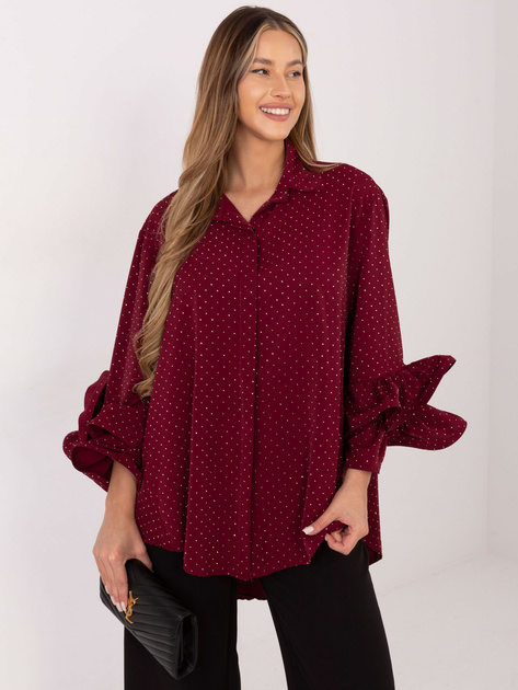 Satynowa koszula plus size MIGOTKA bordowa