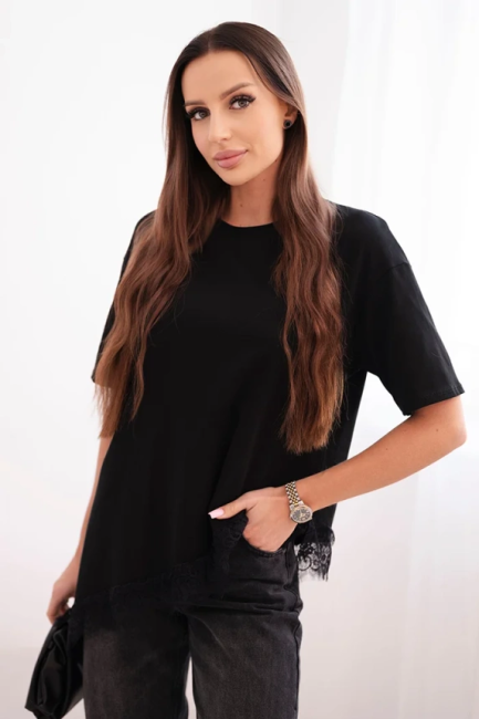 Bawełniana asymetryczna tunika KORONKA czarna