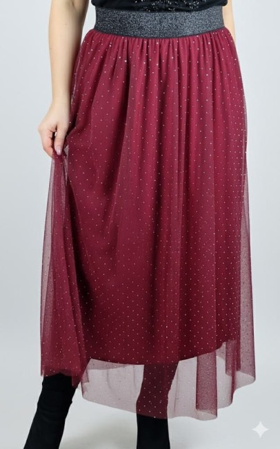 Tiulowa spódnica z kamykami TULLEA bordowa