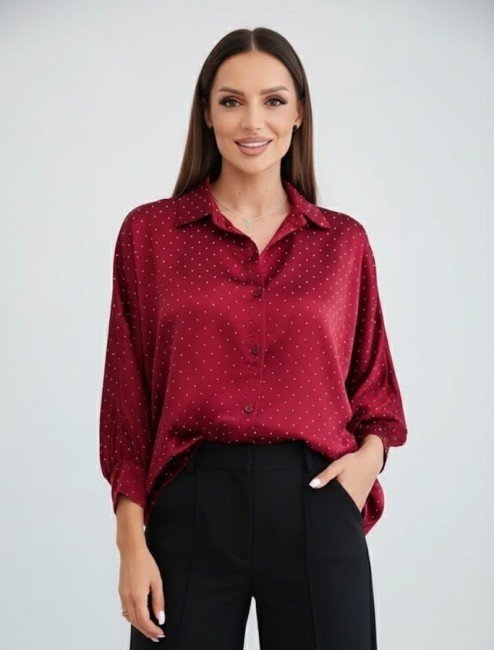 Koszula plus size SatiNowa bordowa