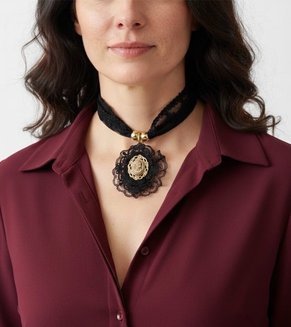 Naszyjnik koronkowy z medalionem retro