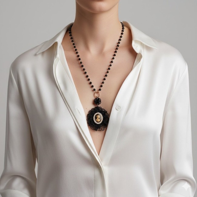 Długi naszyjnik z medalionem retro 
