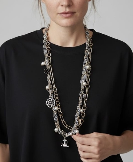Naszyjnik łańcuchowy z perłami i zawieszkami