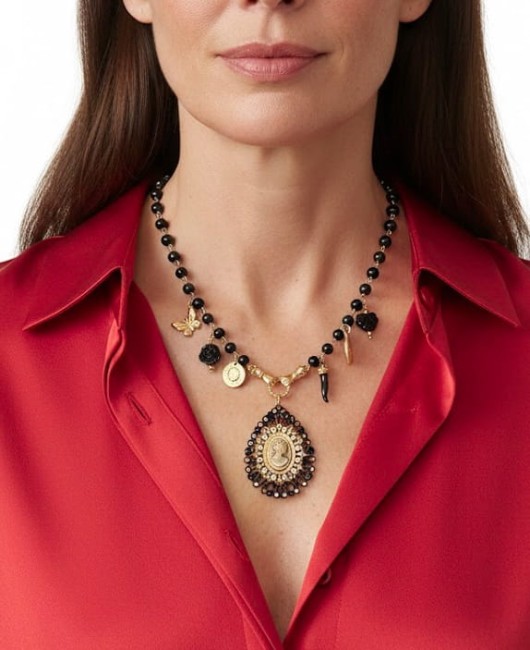 Naszyjnik premium z zawieszkami i medalionem retro