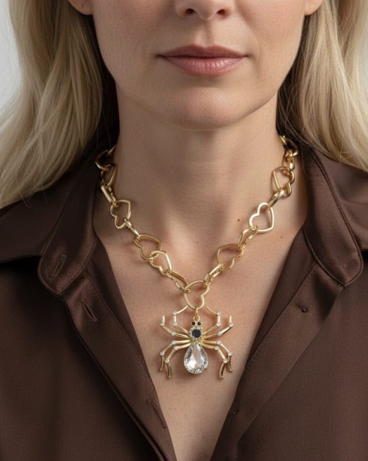 Naszyjnik ZŁOTY PAJĄK z kryształami