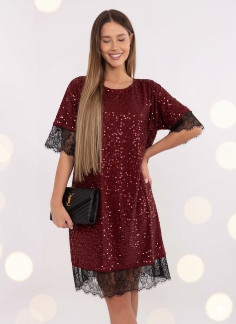 Cekinowa sukienka oversize STELLA czerwona