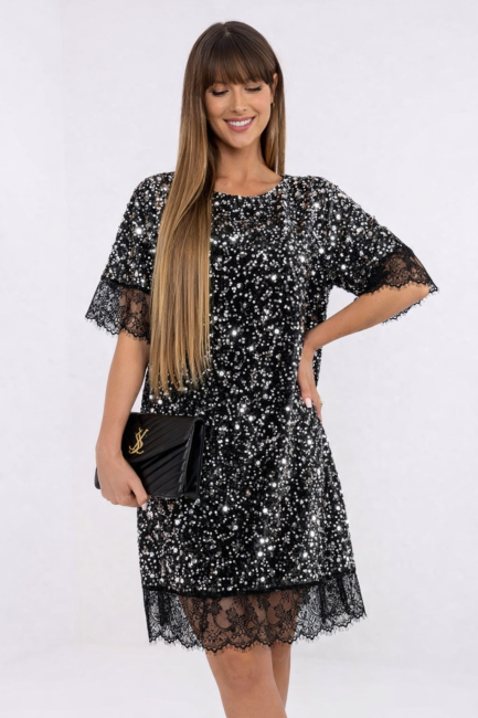 Cekinowa sukienka oversize STELLA srebrna 