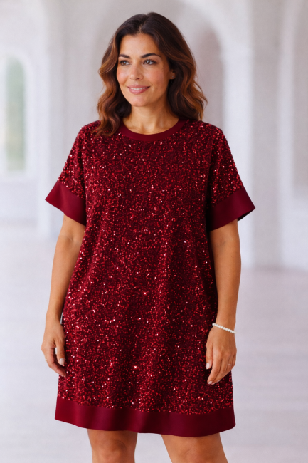 Cekinowa sukienka plus size COCO 2 czerwona