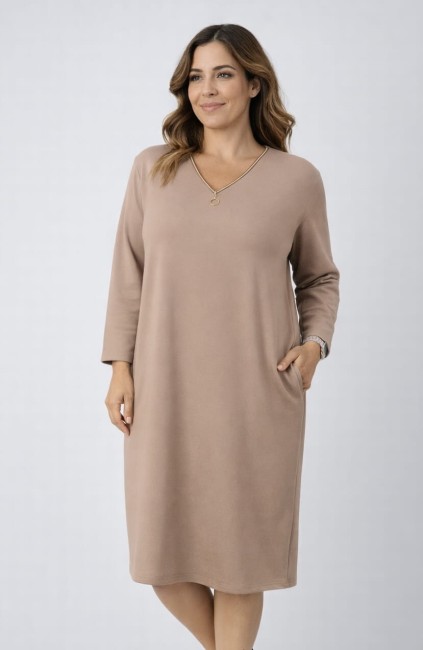 Bawełniana sukienka plus size ZIPPERKA beżowa