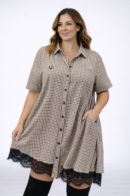 Tunika sukienka plus size RETRO brązowa
