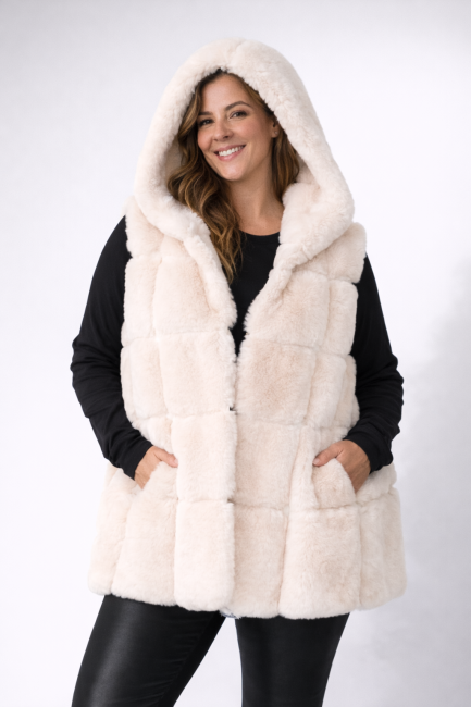 Kamizelka bezrękawnik plus size  VELOURA kremowa