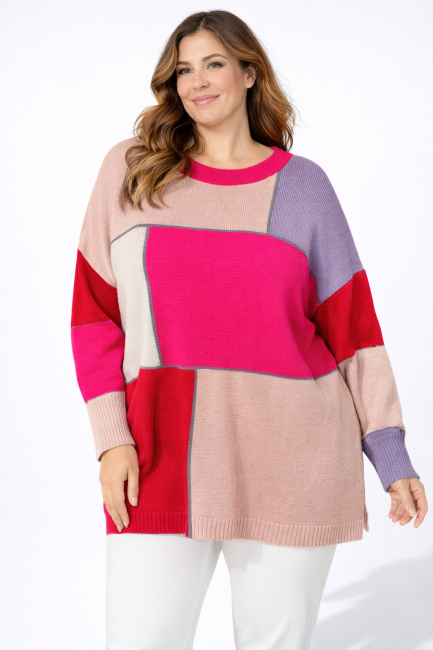 Lekki sweterek plus size oversize ENERGIA BARW fuksja