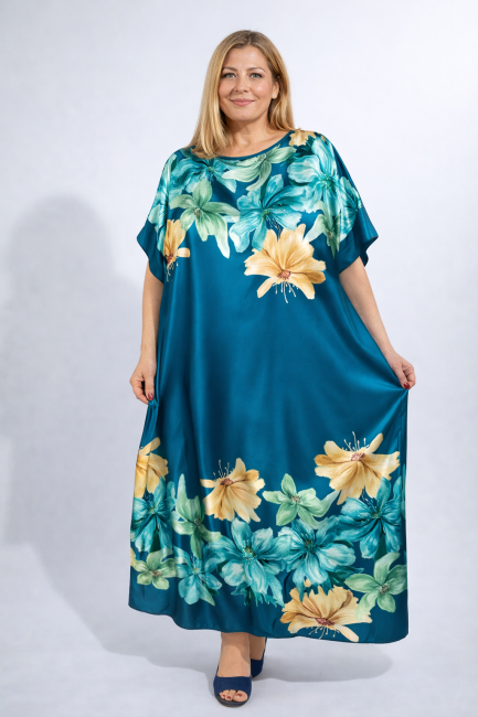 Satynowa sukienka plus size OLŚNIEWAJĄCA turkusowa