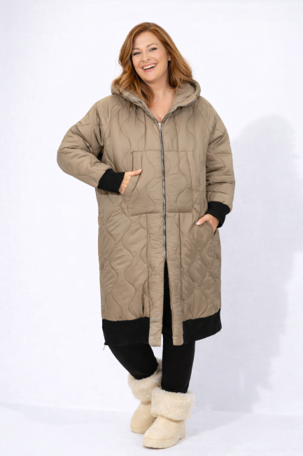 Włoski płaszcz plus size AQUA LIMONE latte