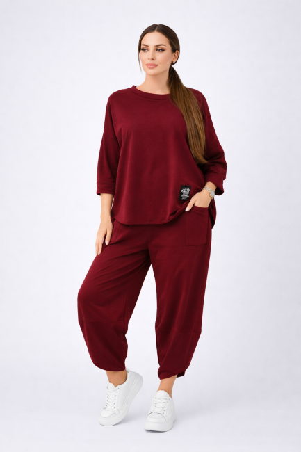 Bawełniany dres plus size TEN ULUBIONY bordowy