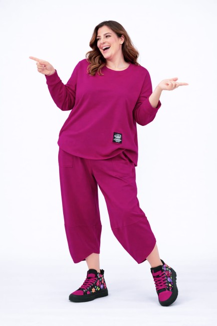 Bawełniany dres plus size TEN ULUBIONY ciemna fuksja