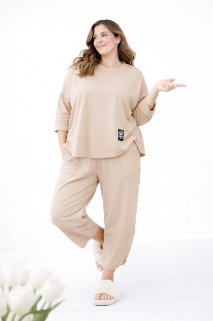 Bawełniany dres plus size TEN ULUBIONY beżowy