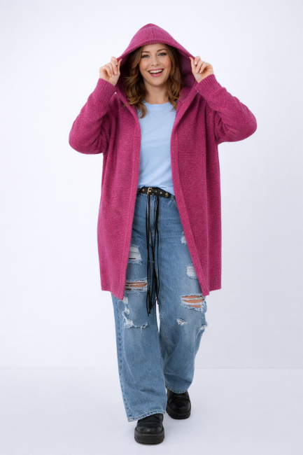 Oversizowy kardigan sweter z wełną EMMA  amarantowy