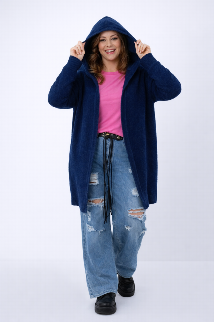 Oversizowy kardigan sweter z wełną EMMA granatowy 