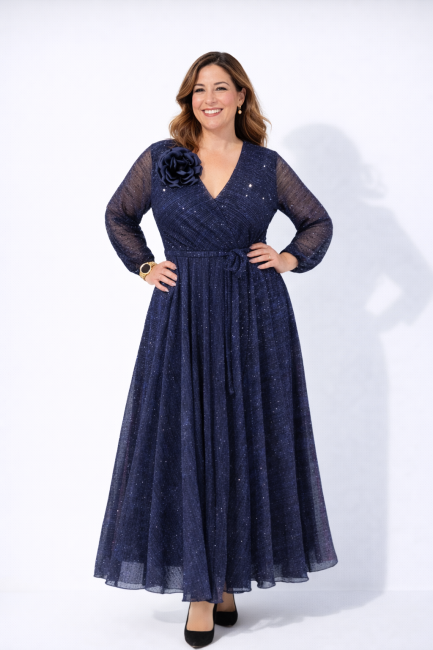 Elegancka sukienka plus size ECLAT de LUNE granatowa