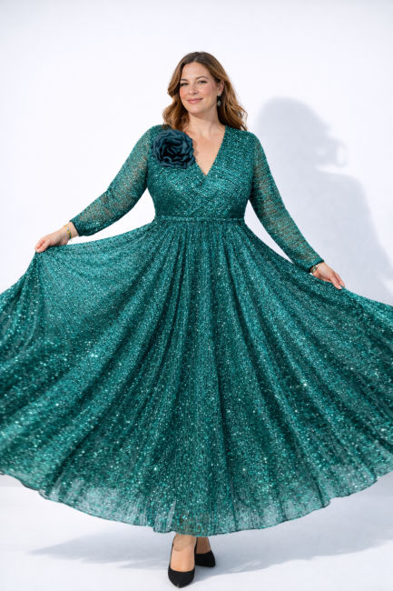 Elegancka sukienka plus size ECLAT de LUNE turkusowa