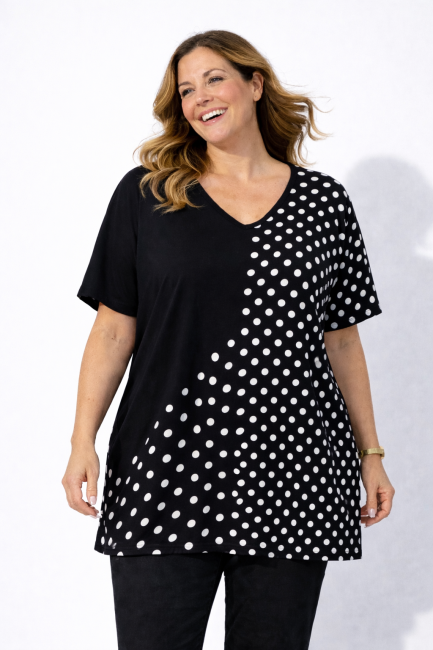 ULUBIONA  wiskozowa tunika plus size grochy