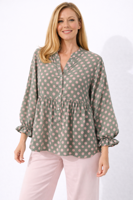 Bawełniana koszula plus size KROPKI oliwka