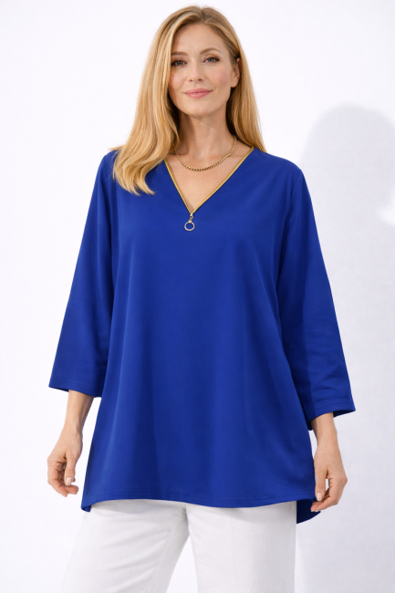 Bawełniana tunika plus size  ZIPPERKA niebieska