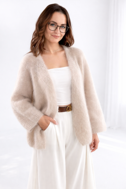 Oversizowy  sweter kid moher PUCH MIŁOŚCI beżowy