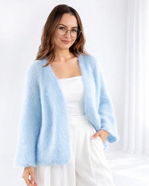 Oversizowy  sweter kid moher PUCH MIŁOŚCI niebieski