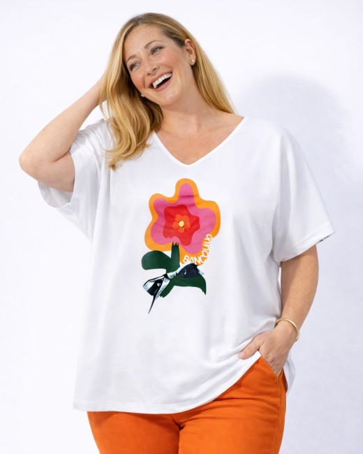 Bawełniana tunika plus size  KWIAT biała