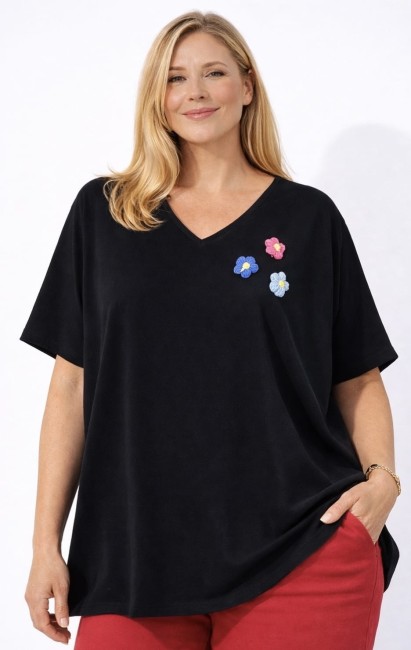 Bawełniana tunika plus size  WŁÓCZKOWE KWIATY 