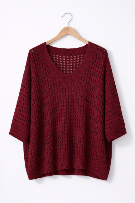 Tunika oversize plus size AŻURKA bordowa