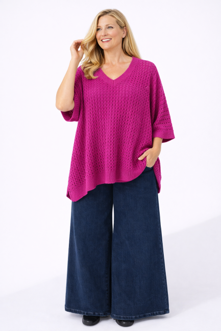 Tunika oversize plus size AŻURKA fuksja