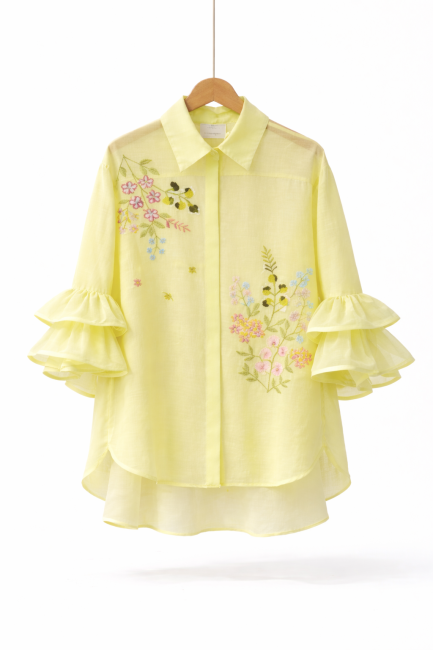 PREMIUM  koszula plus size HAFTOWANA MGIEŁKA limonka