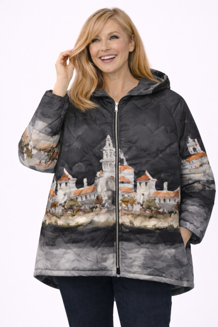 Pikowana kurtka plus size MALOWANA grafit