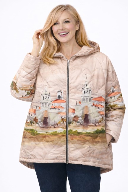 Pikowana kurtka plus size MALOWANA beżowa