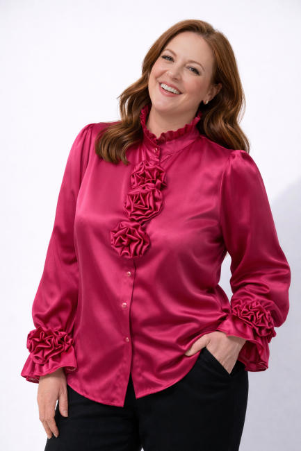Satynowa bluzka plus size RÓŻA fuksja