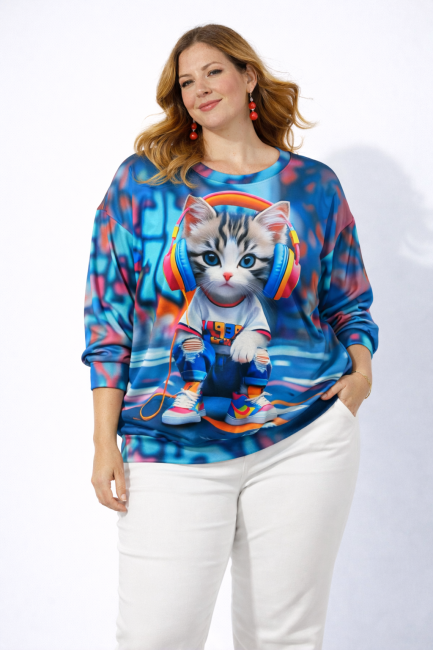 Bluza plus size  oversize KOT niebieski