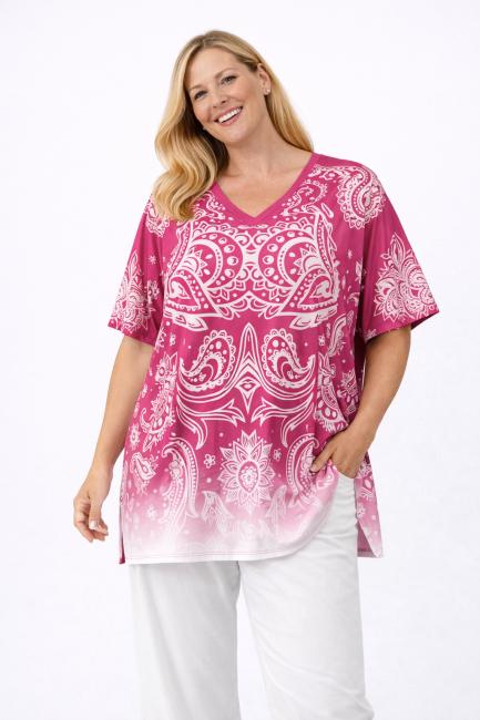 ULUBIONA  wiskozowa tunika plus size różowa