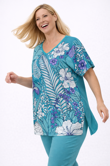 ULUBIONA  wiskozowa tunika plus size turkusowa 