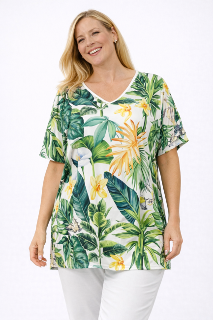 ULUBIONA  wiskozowa tunika plus size  biało zielona