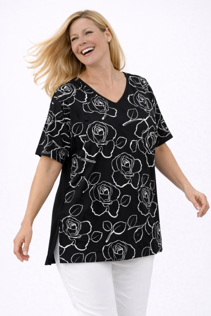 ULUBIONA  wiskozowa tunika plus size czarno biała