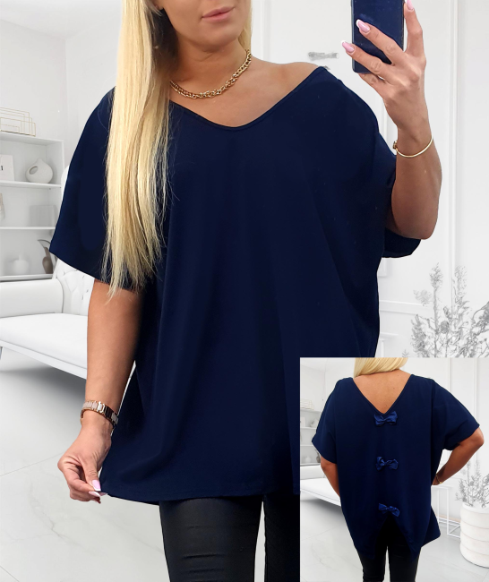 Bawełniana tunika plus size KOKARDKI granatowa