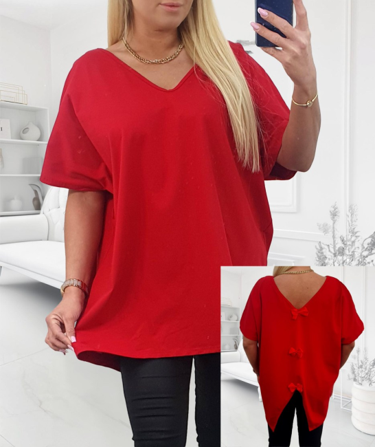 Bawełniana tunika plus size KOKARDKI czerwona