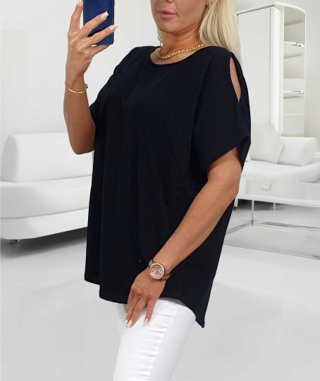 Bawełniana tunika plus size ODKRYTE RAMIONA czarna