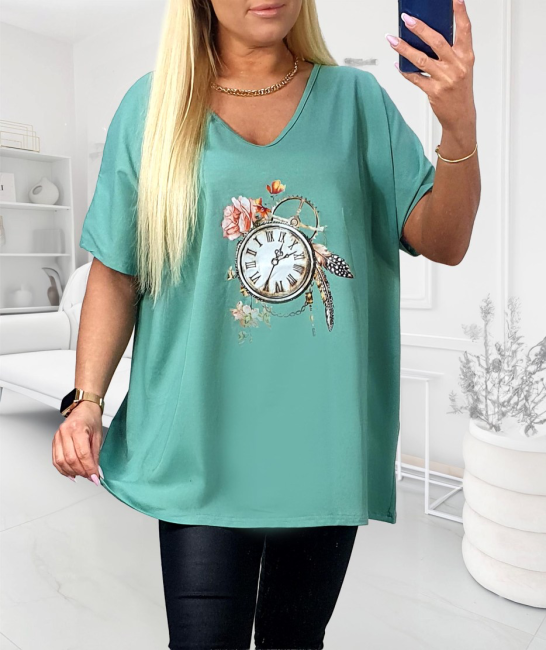 Bawełniana tunika plus ROMANTYCZNY ZEGAR miętowy