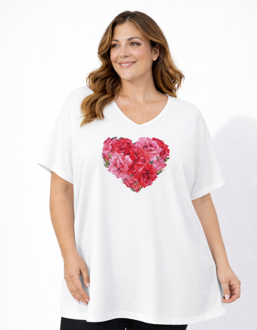Bawełniana tunika plus size KWIATOWE SERCE biała
