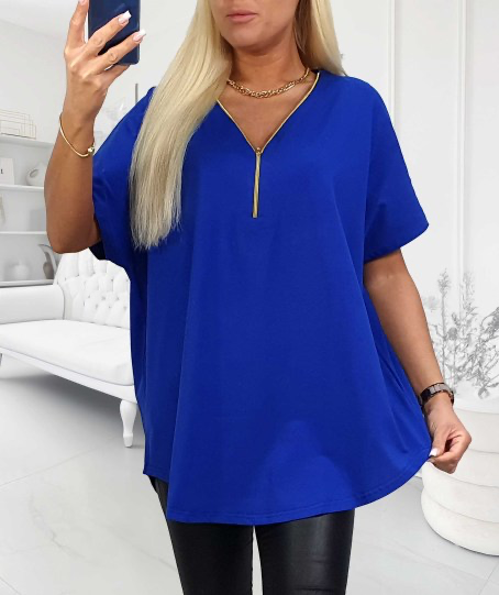 Bawełniana tunika plus size  ZIPPERKA niebieska