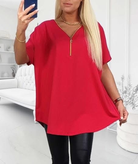 Bawełniana tunika plus size  ZIPPERKA czerwona